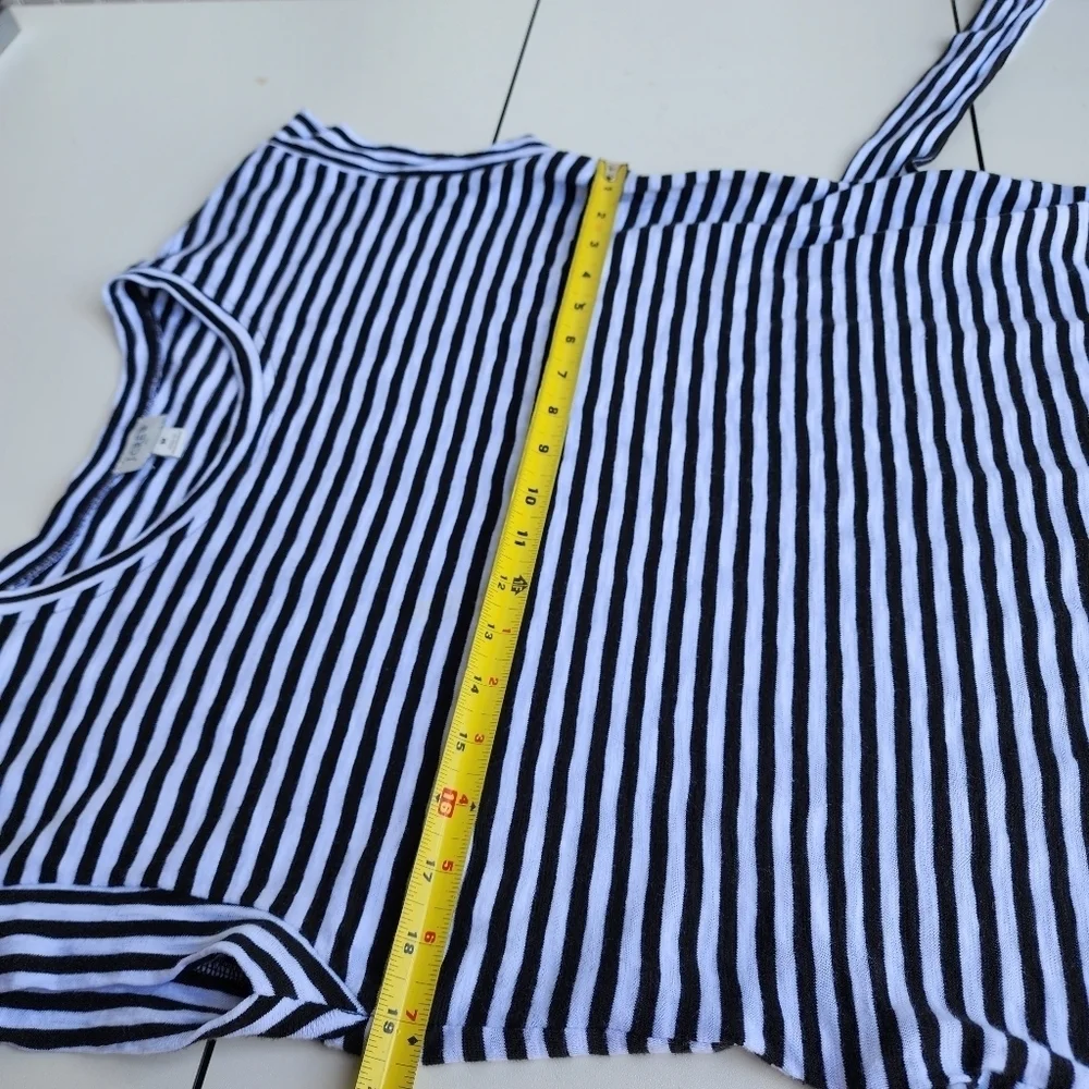 J. CREW Short Sleeve Black White Striped Dress Tie Waist Cotton Stretch Sz M